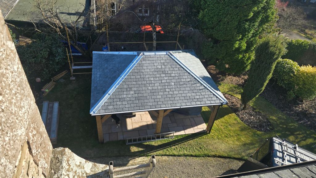 New slate roof over a hot tub